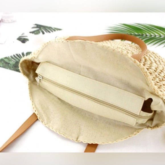 NEW! Round Woven Straw Boho Style Summer Beach Bag Large Capacity Shoulder Bag - Picture 5 of 5